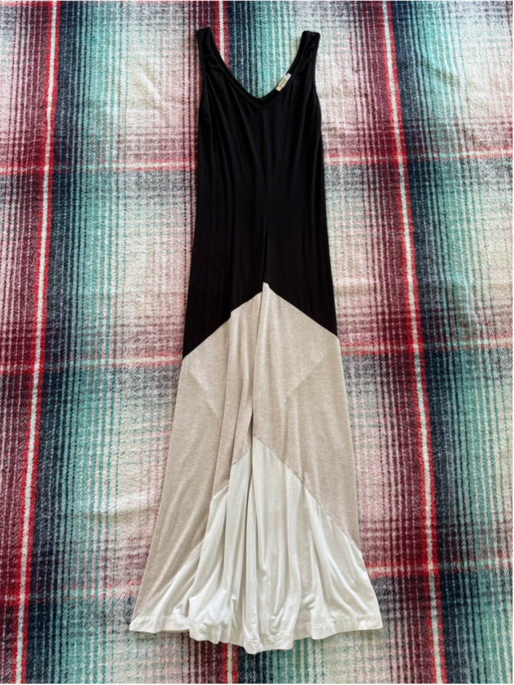 Vintage Arden B Maxi Dress Size S Black Beige Colorblock